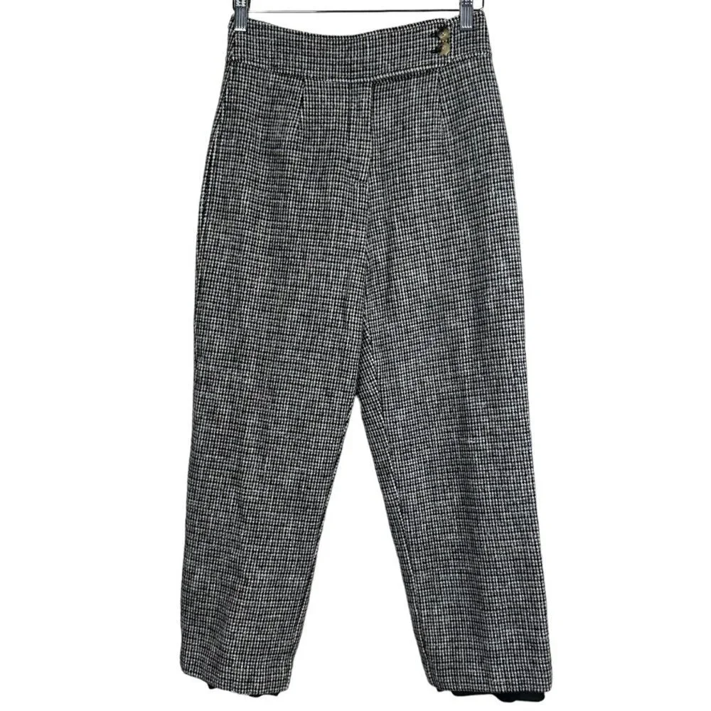 Kate Spade Brown Blue Black‎ Beige Houndstooth Tweed Pants Size 4